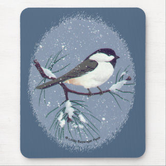 Little Black Capped Chickadee Oval Mouse Mat