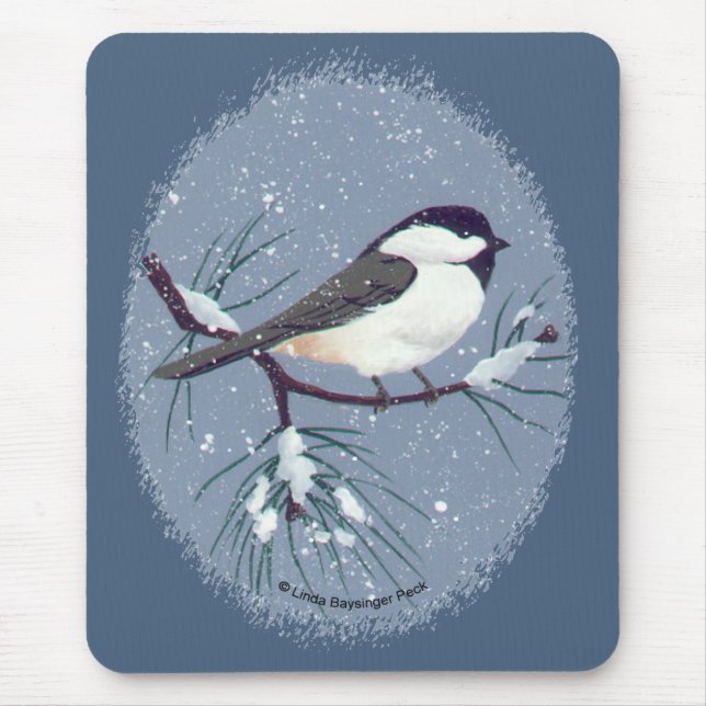 Little Black Capped Chickadee Oval Mouse Mat (Front)