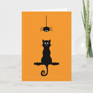 Little Black Cat and Spider Halloween Card