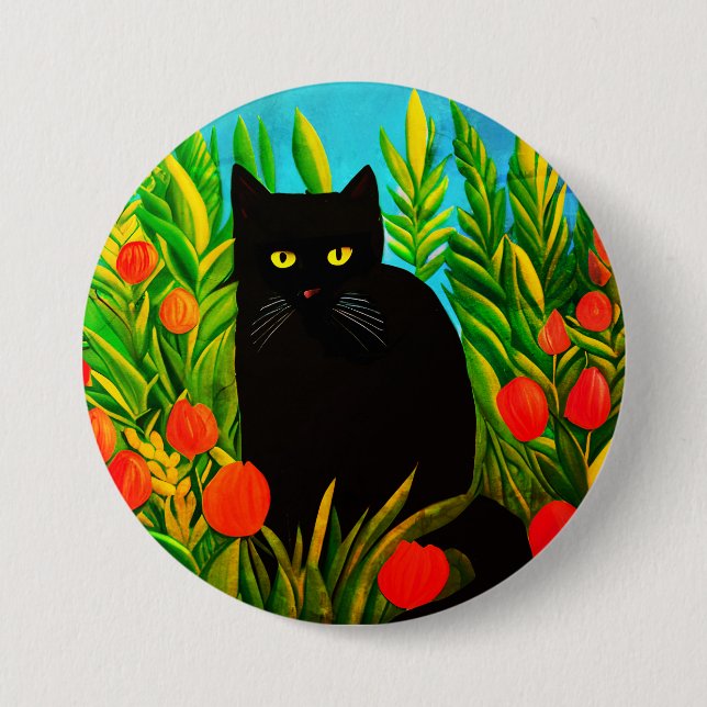 Little Black Cat in a Tulip Garden 7.5 Cm Round Badge (Front)