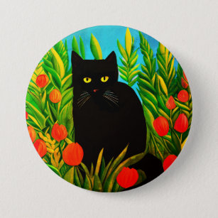 Little Black Cat in a Tulip Garden 7.5 Cm Round Badge