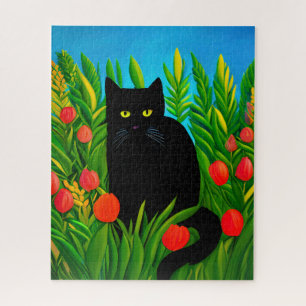 Little Black Cat in a Tulip Garden Jigsaw Puzzle