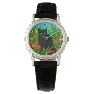 Little Black Cat in a Tulip Garden Watch