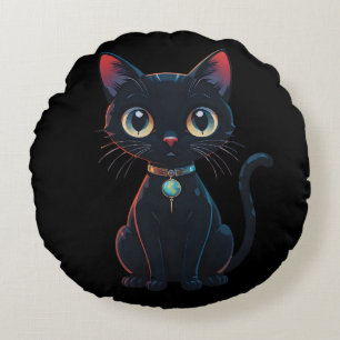 Little Black Cat - Spooky Round Cushion