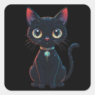 Little Black Cat - Spooky Square Sticker