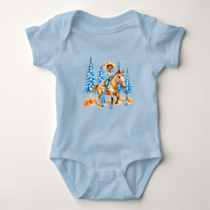 Little Black Cowboy On Horse Winter Scene  Baby Bodysuit