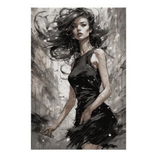 Little Black Dress Art AI-Enhanced Fashion Print 
