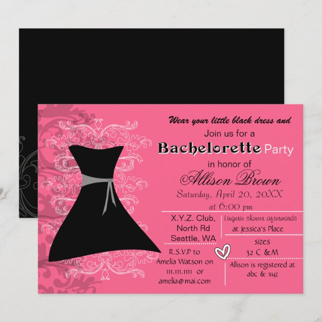 Little black dress bachelorette party invite (Front/Back)