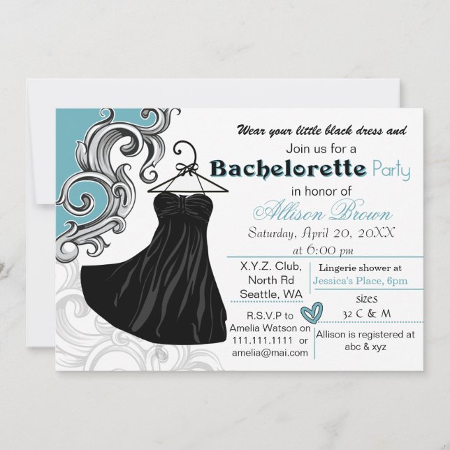 Little black dress bachelorette party invite (Front)