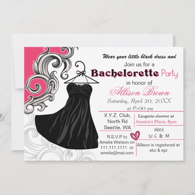 Little black dress bachelorette party invite (Front)