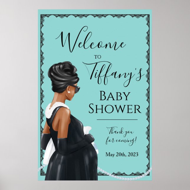Little Black Dress Blue Baby Shower Welcome Poster (Front)