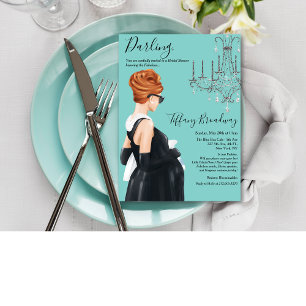 Little Black Dress Blue Glam Baby Shower  Invitation
