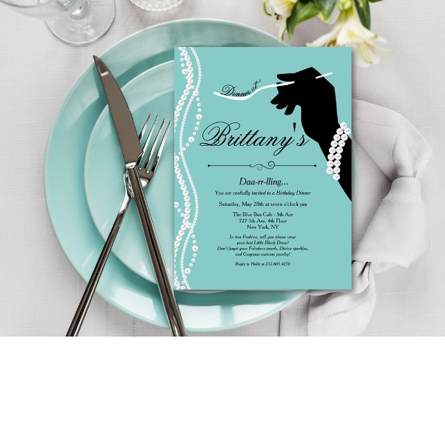 Little Black Dress Blue Glam Birthday Dinner Invitation (Creator Uploaded)