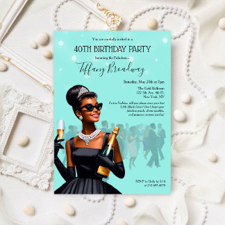 Little Black Dress Blue Glam Birthday Invitaiton Invitation