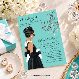 Little Black Dress Blue Glam Bridal Shower Invitation