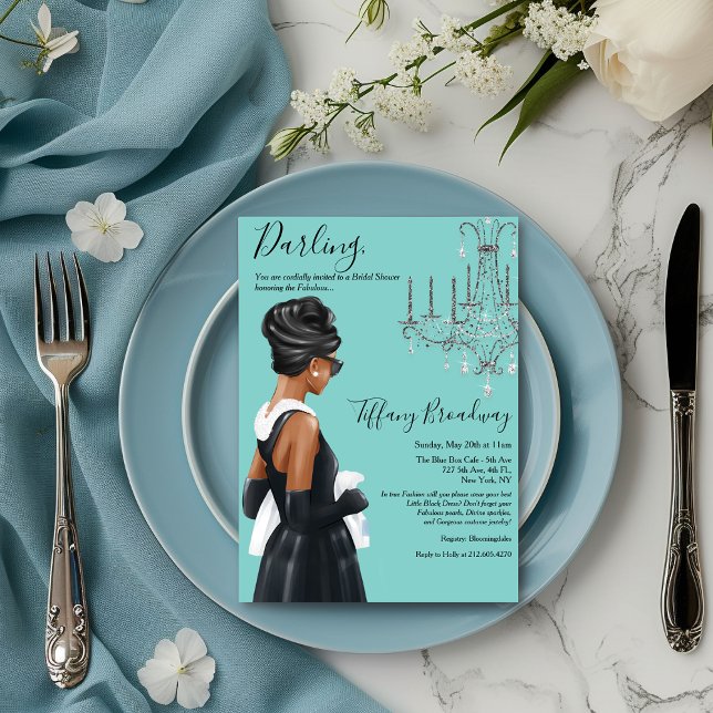 Little Black Dress Blue Glam Bridal Shower Invitation (Creator Uploaded)