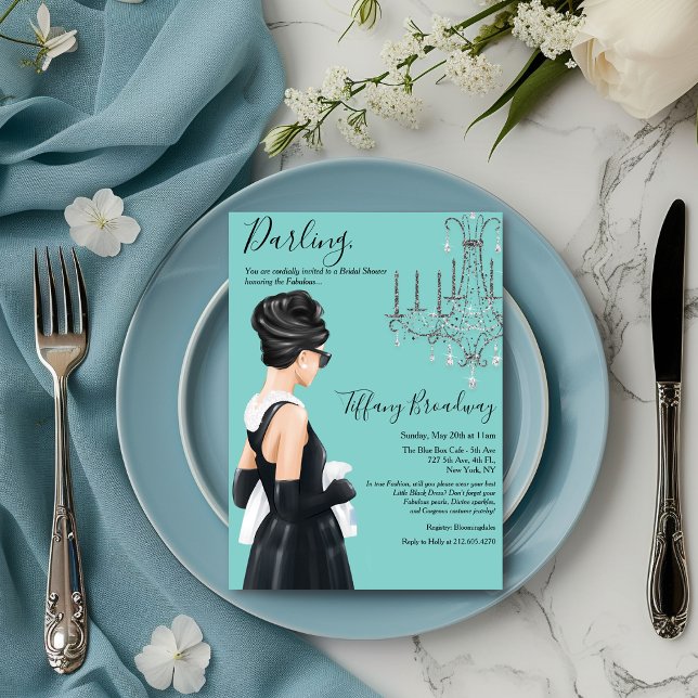 Little Black Dress Blue Glam Bridal Shower Invitation (Creator Uploaded)