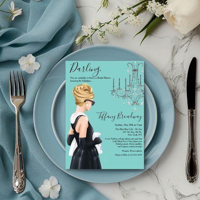 Little Black Dress Blue Glam Bridal Shower Invitation (Creator Uploaded)