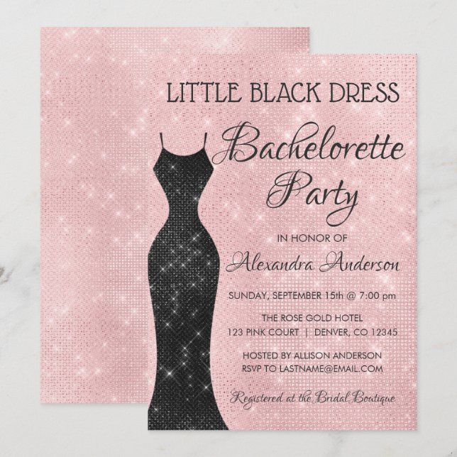 Little Black Dress Blush Pink Bachelorette Party Invitation (Front/Back)