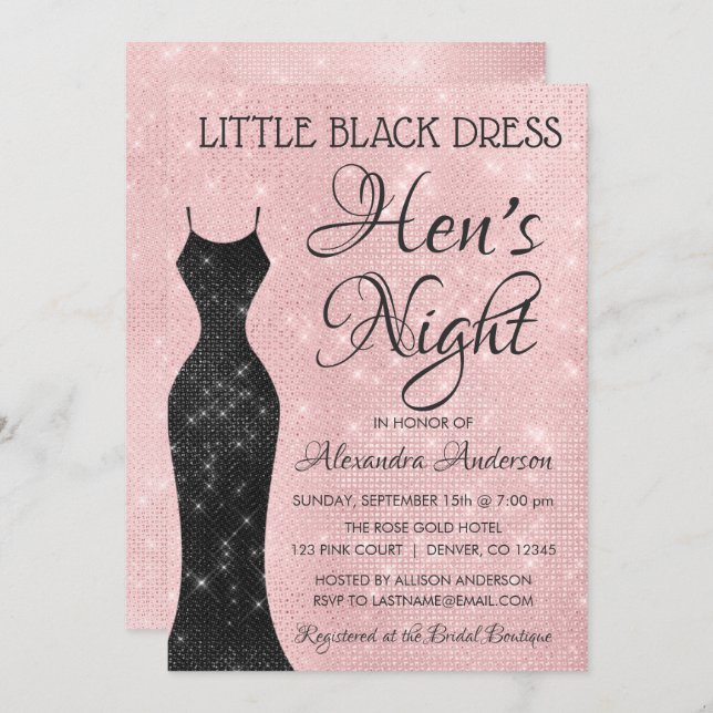 Little Black Dress Blush Pink Hen's Night Invitation (Front/Back)