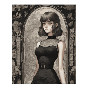 Little Black Dress Dream - Vintage Manga Art Poster
