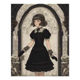 Little Black Dress Fantasy Couture Vintage Manga  Poster