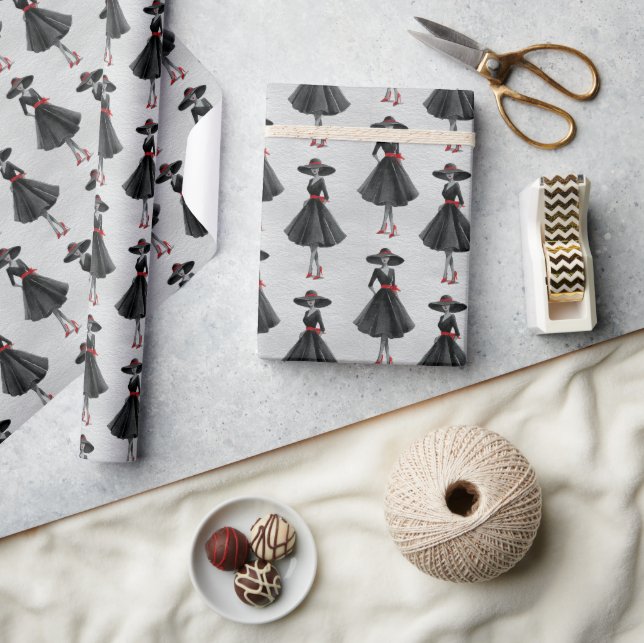 Little Black Dress Society Charcoal Fashion Wrapping Paper (Crafts)