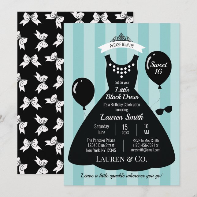 Little Black Dress Sweet 16 Birthday Invitation (Front/Back)