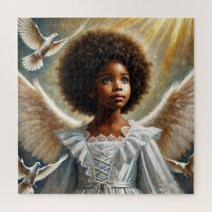 Little Black Girl Angel With Afro Jigsaw Puzzle