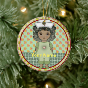 Little Black Girl Nurse Ceramic Tree Decoration
