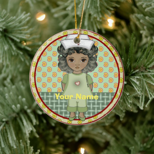 Little black girl nurse  ceramic tree decoration (Tree)
