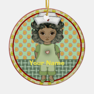 Little black girl nurse  ceramic tree decoration