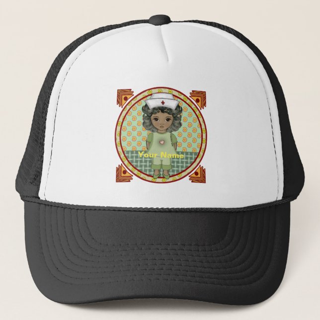 Little black girl nurse  trucker hat (Front)
