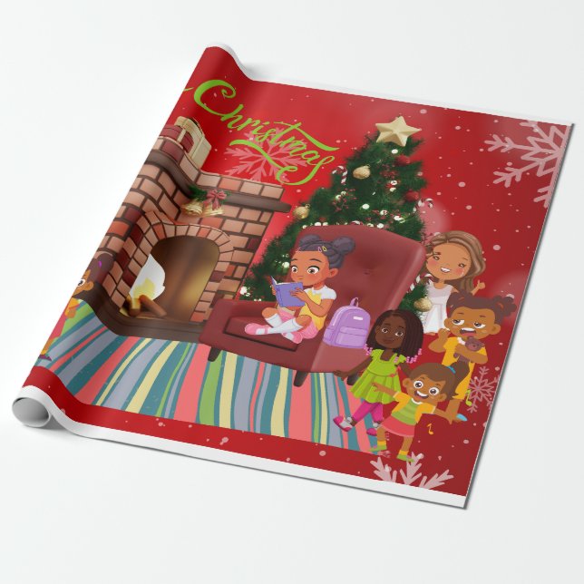 Little Black Girls at Christmas  Wrapping Paper (Unrolled)