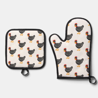 Little black hen oven mitt & pot holder set