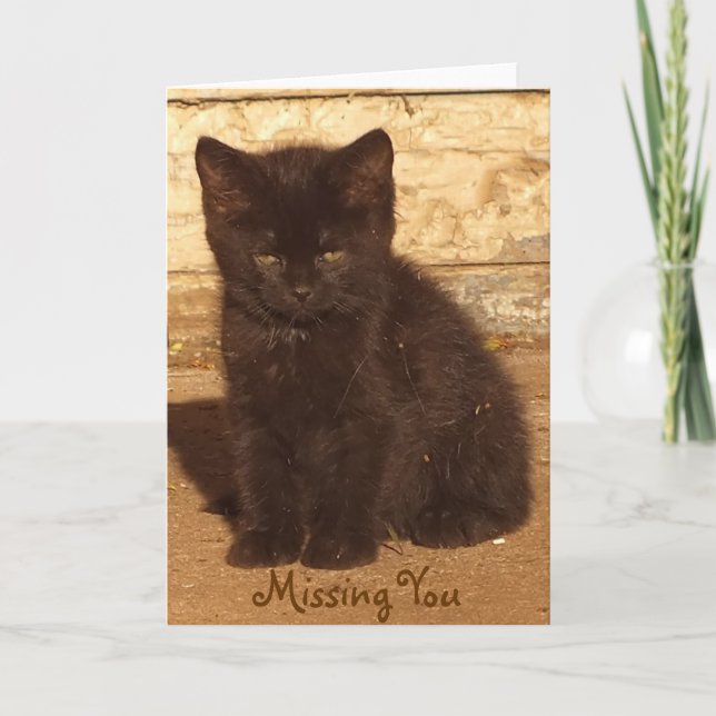 Little Black Kitten Missing You Card *Customisable (Front)