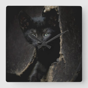 Little Black Kitty Square Wall Clock