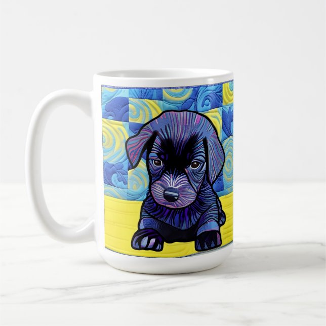 Little Black Lab Puppy Quilt Like Design Coffee Mug (Left)