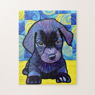 Little Black Lab Puppy Quilt Like Design Jigsaw Puzzle