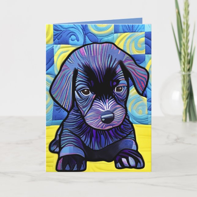 Little Black Lab Puppy Quilt Like Design Thank You Card (Front)