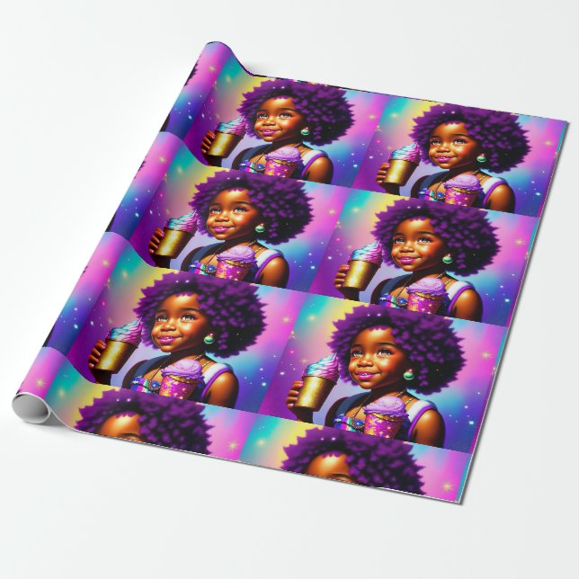 Little Black/ Melenated Girl Wrapping Paper  (Unrolled)