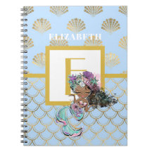 Little Black Mermaid Blue Scales Monogram Girls