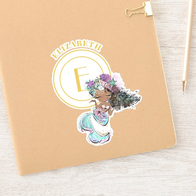 Little Black Mermaid Blue Scales Monogram Named (Notebook)