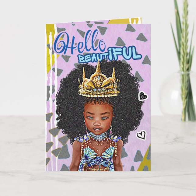 Little Black Mermaid Girl Blank Greeting Card (Front)