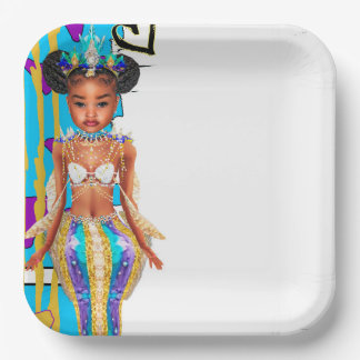 Little Black Mermaid Girl Party Plates