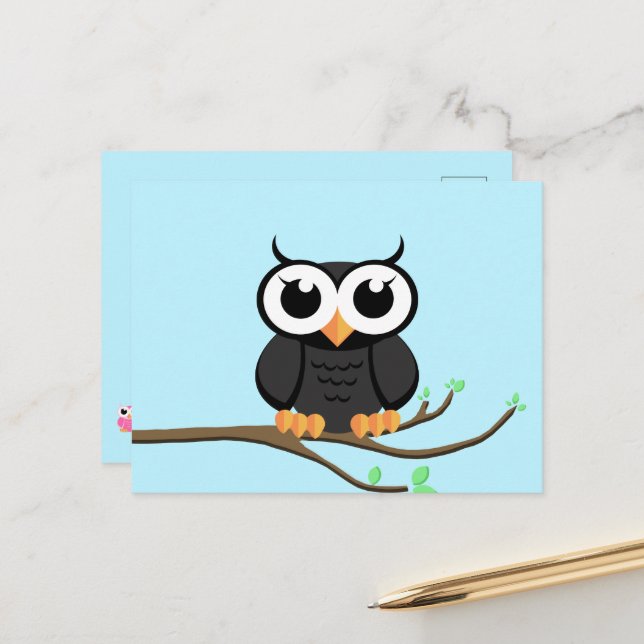 Little Black Owl - Blank Postcard (Front/Back In Situ)