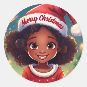 Little Black Wearing Santa Hat Classic Round Sticker