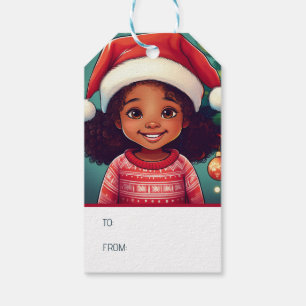 Little Black Wearing Santa Hat Gift Tags