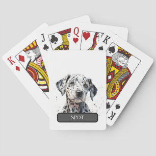 Little Black & White Dalmation Puppy Personalise Playing Cards
