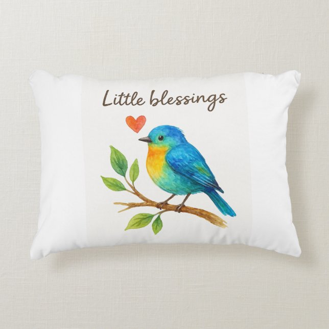 Little Blessings – Watercolor Birds Pillow for Kid (Front)